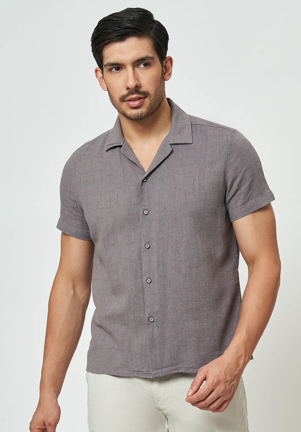 Men Grey Textured Casual Shirt