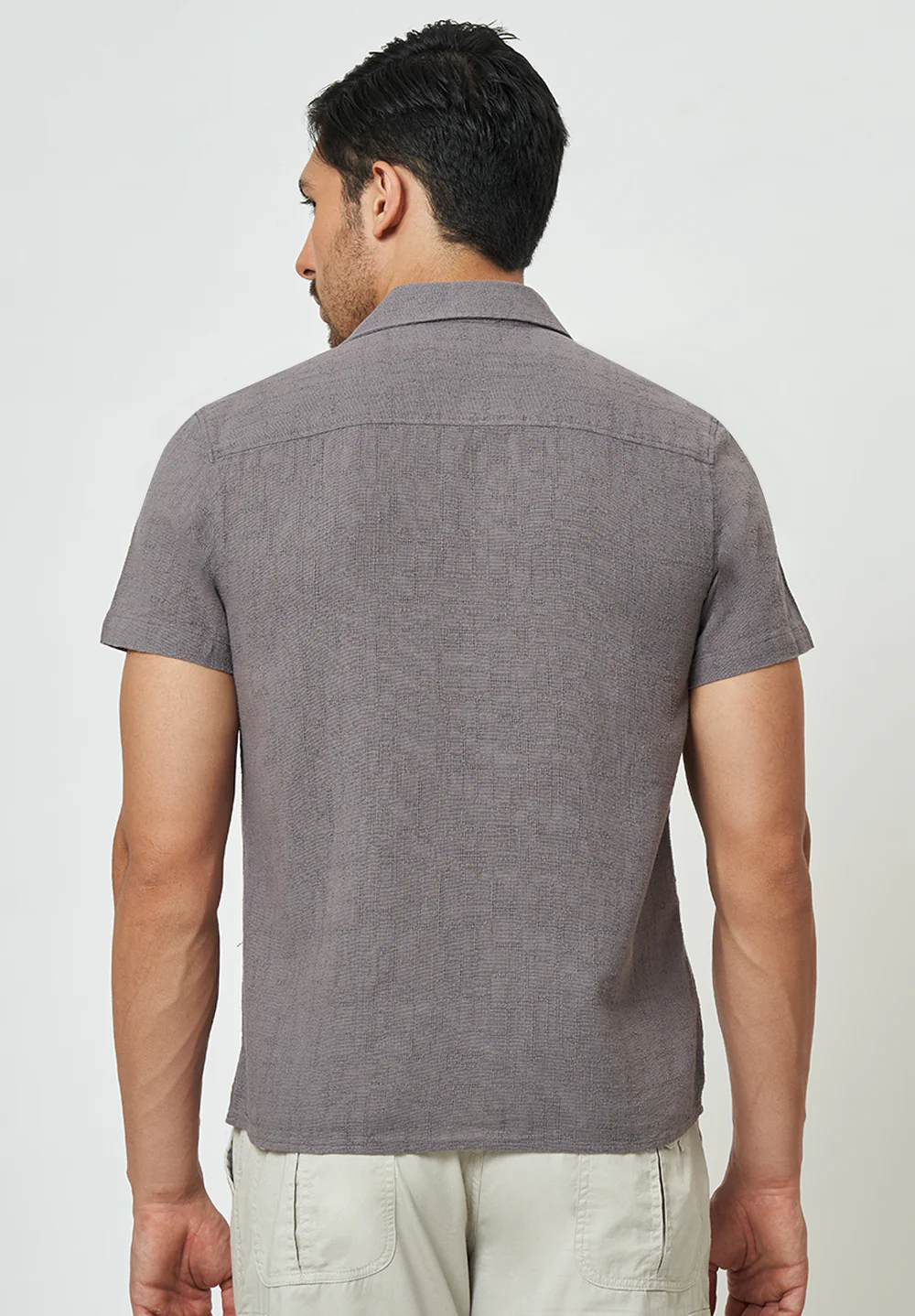 Men Grey Textured Casual Shirt - Image 3