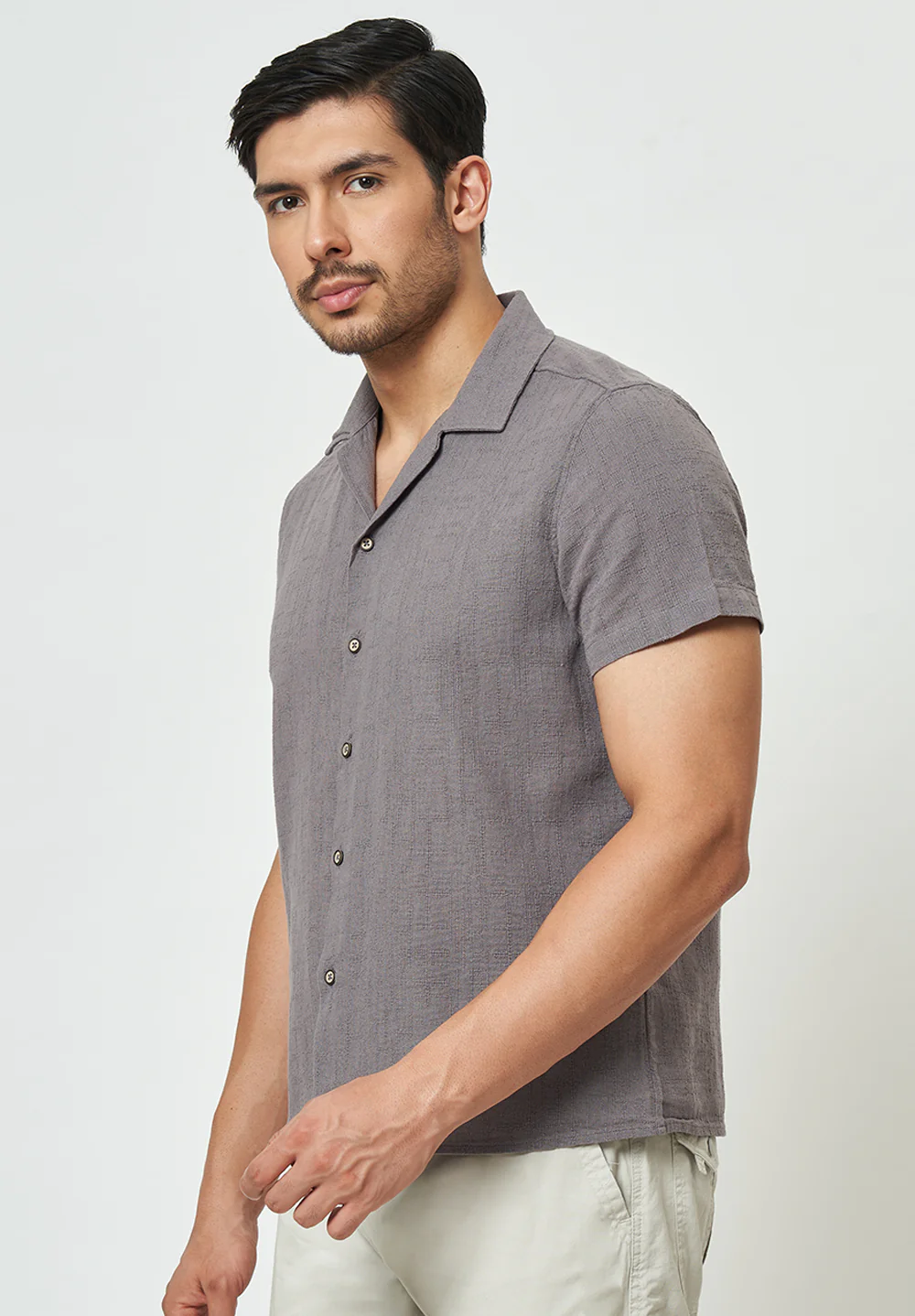 Men Grey Textured Casual Shirt - Image 4