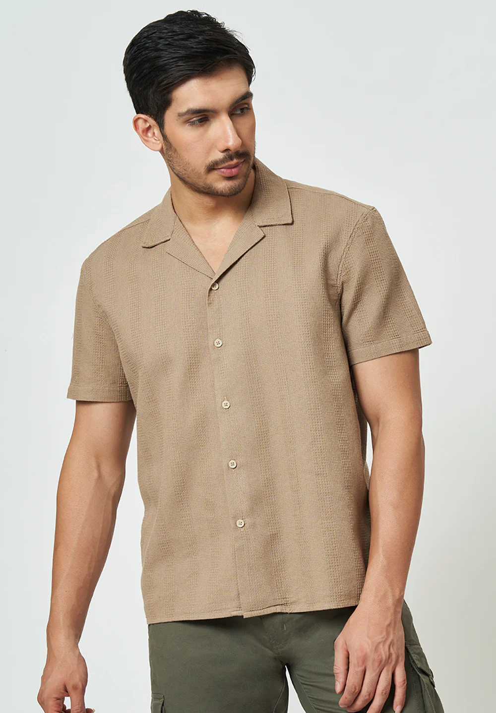 Men Light Beige Textured Casual Shirt