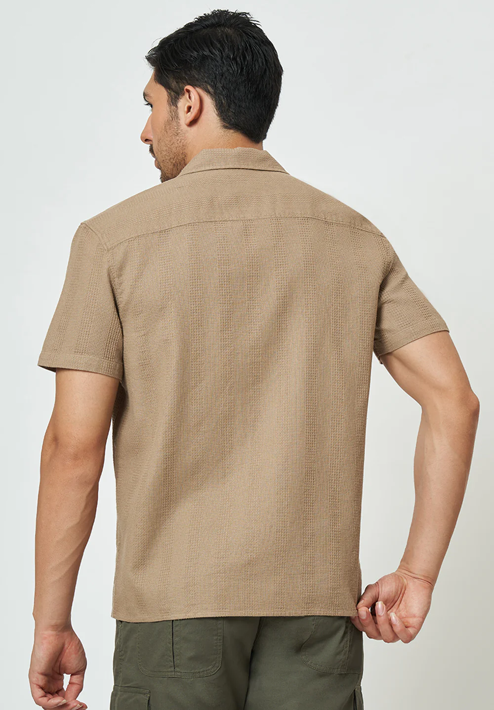 Men Light Beige Textured Casual Shirt - Image 3