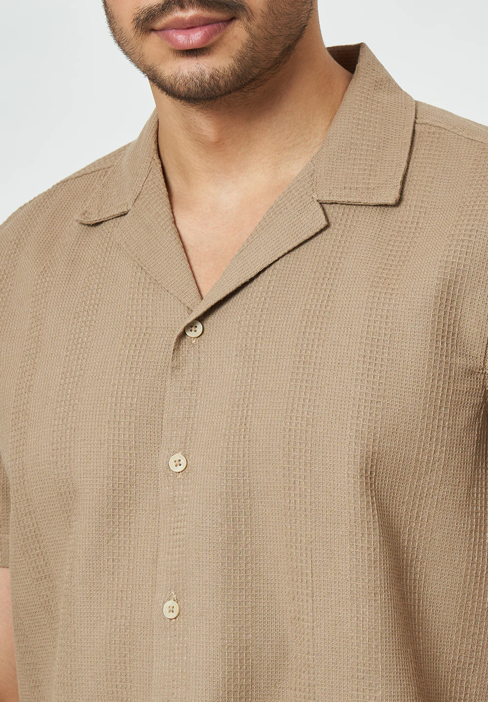 Men Light Beige Textured Casual Shirt - Image 5