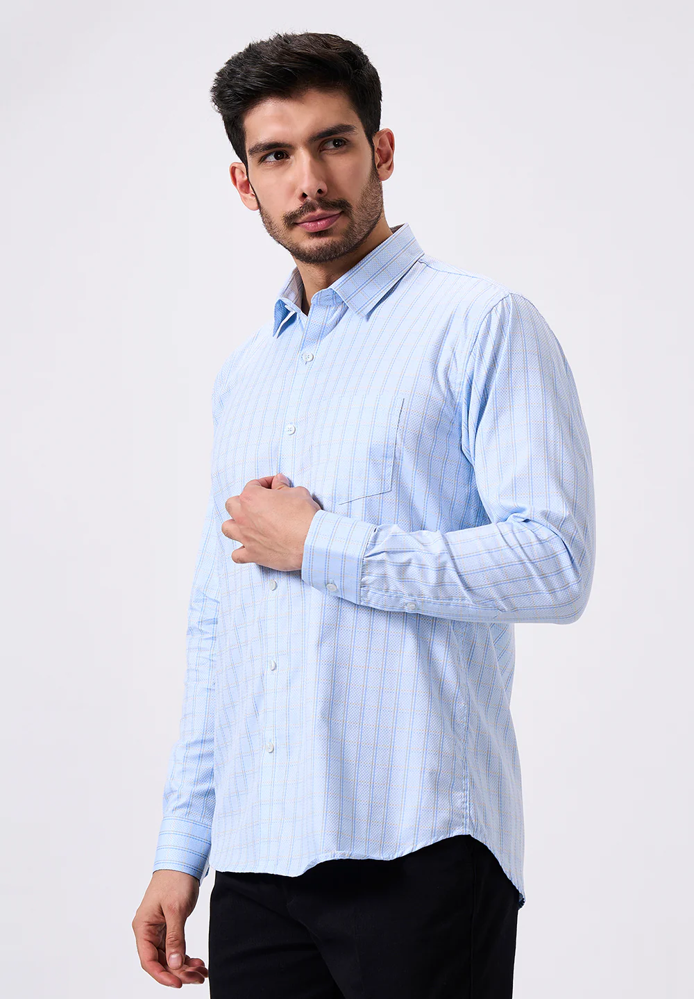 Men Blue Slim Fit Formal Shirt - Image 3