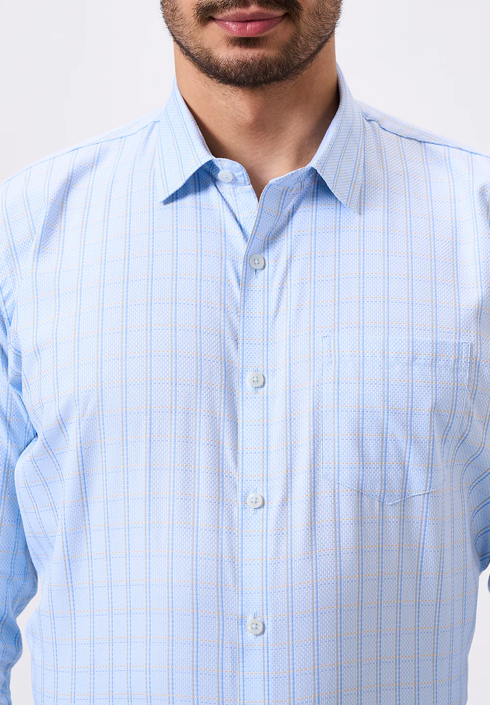 Men Blue Slim Fit Formal Shirt - Image 4