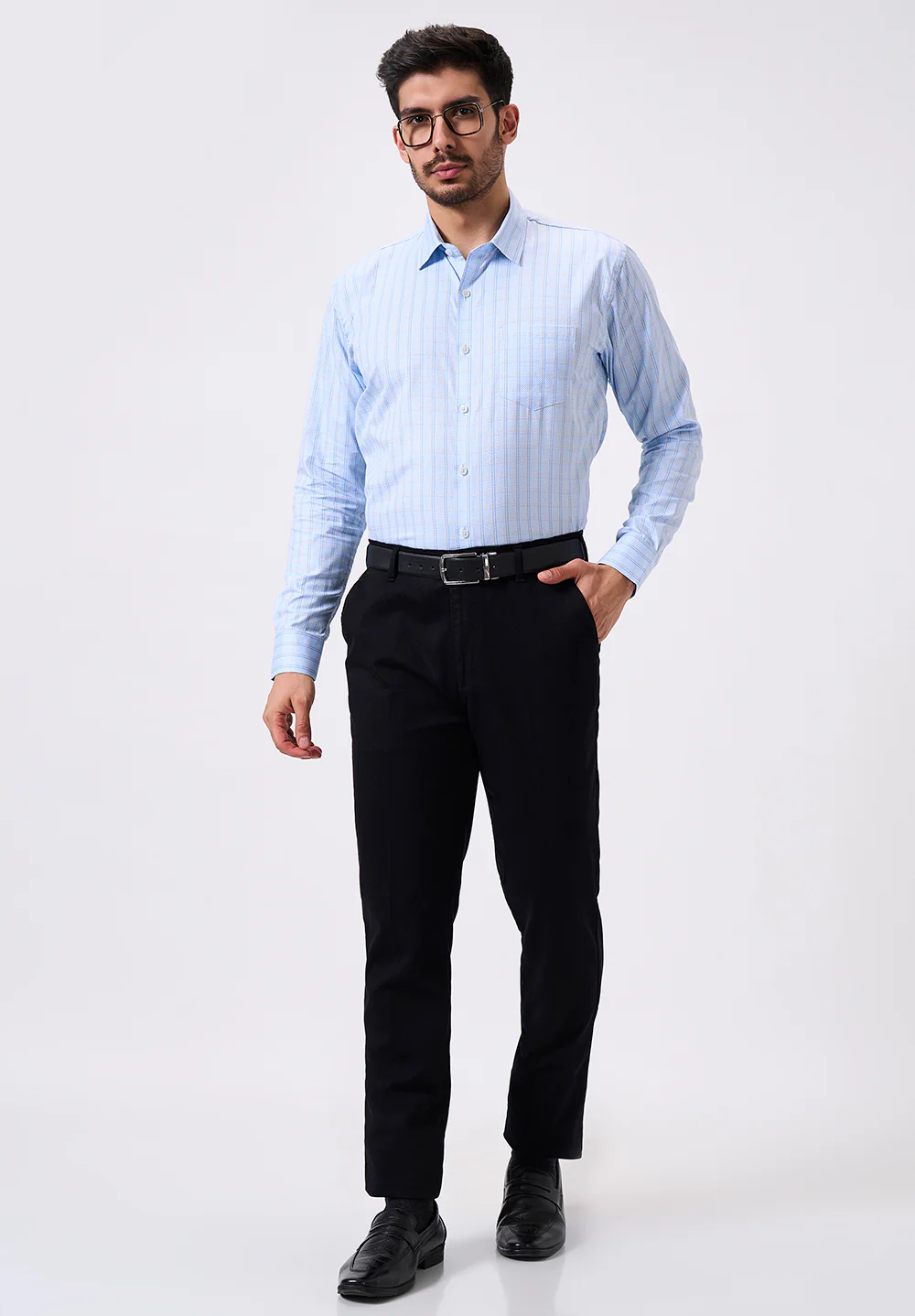 Men Blue Slim Fit Formal Shirt - Image 5