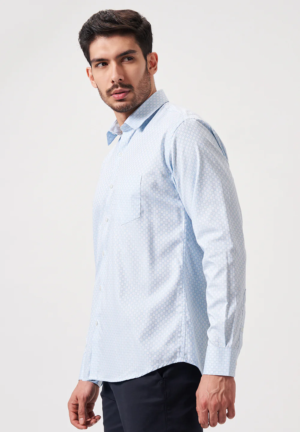 Men Blue Slim Fit Formal Shirt - Image 4