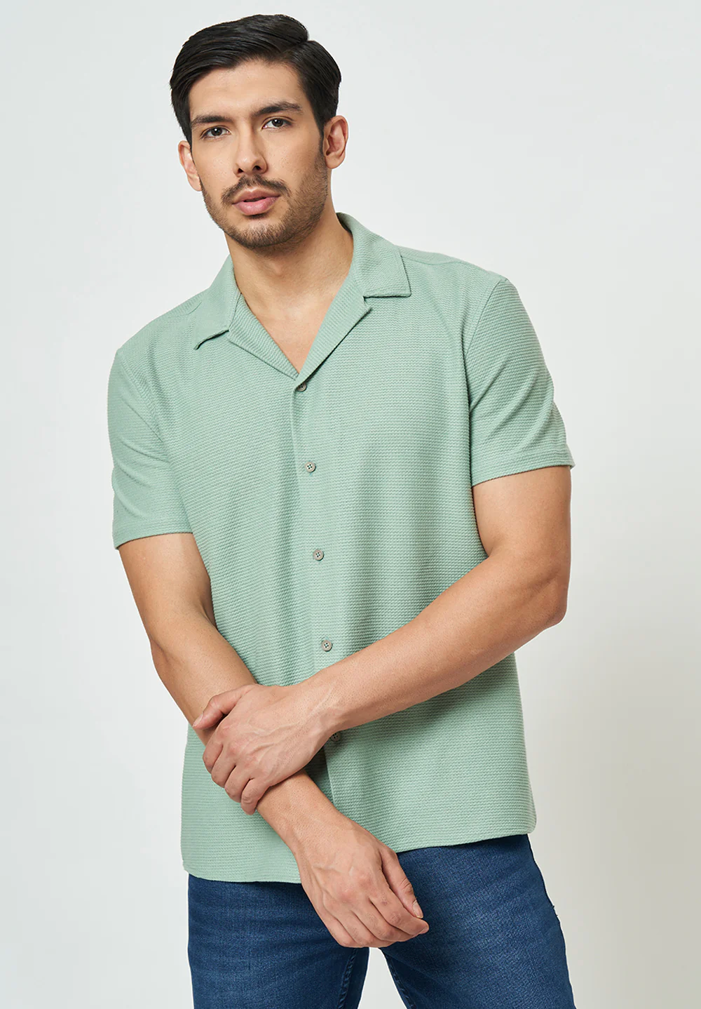 Men light Green Solid Casual Shirt