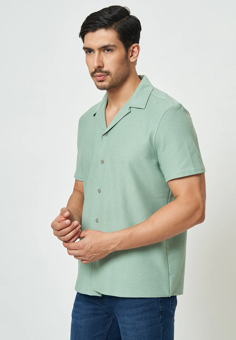 Men light Green Solid Casual Shirt - Image 3