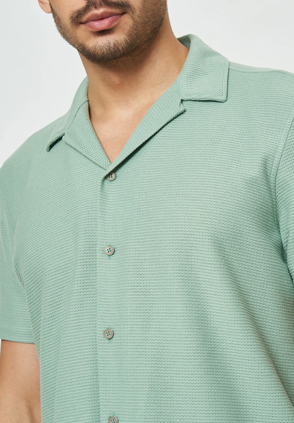 Men light Green Solid Casual Shirt - Image 4