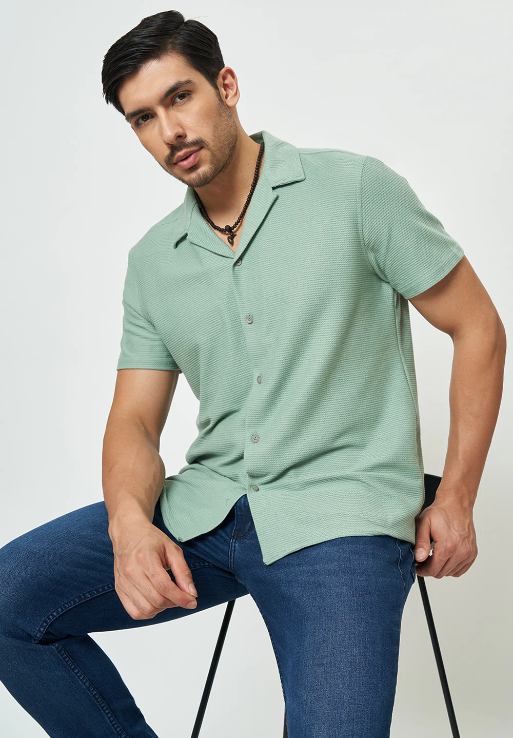 Men light Green Solid Casual Shirt - Image 5
