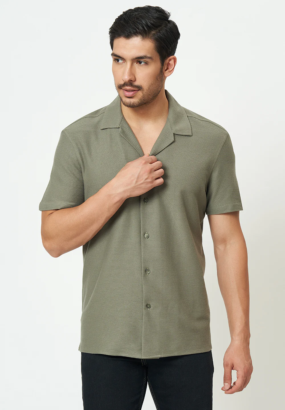 Men light Grey Textured Casual Shirt