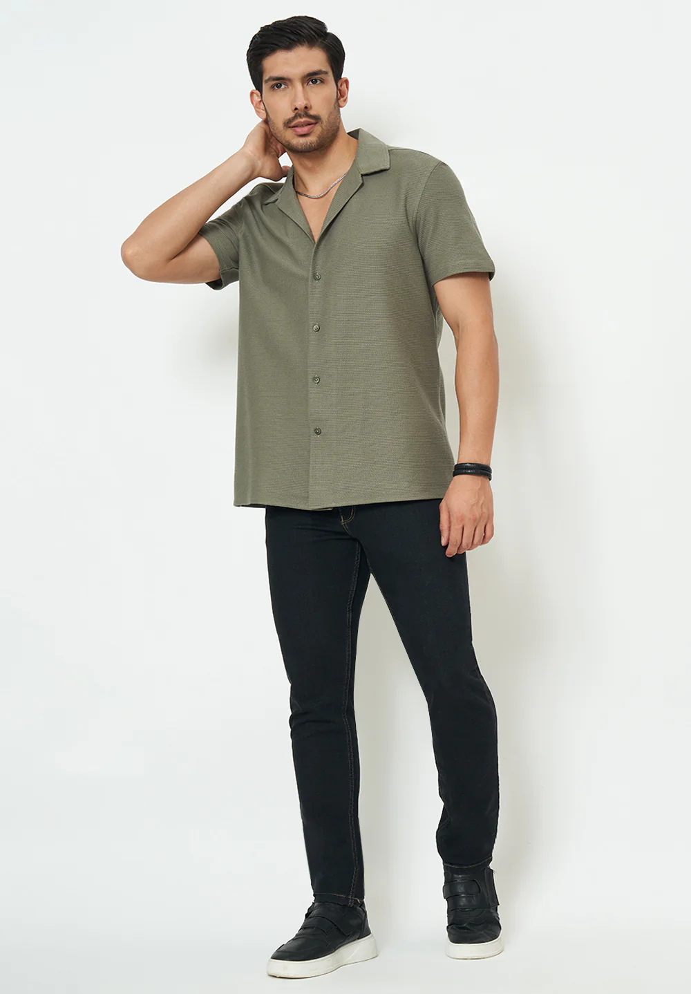 Men light Grey Textured Casual Shirt - Image 2