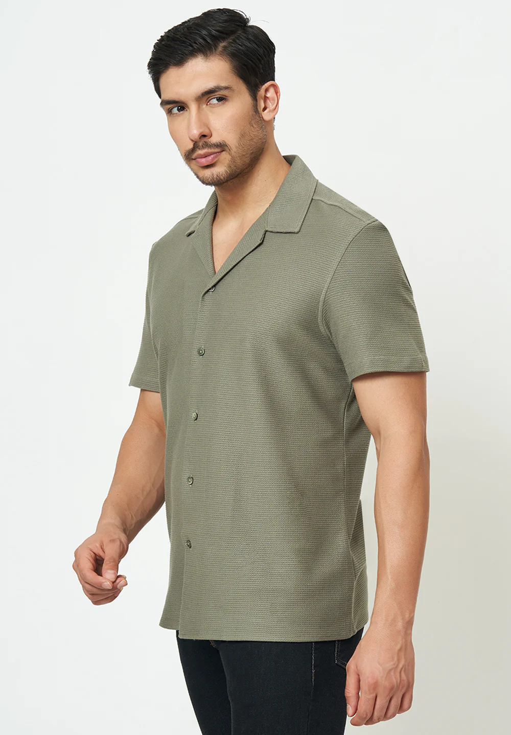 Men light Grey Textured Casual Shirt - Image 3