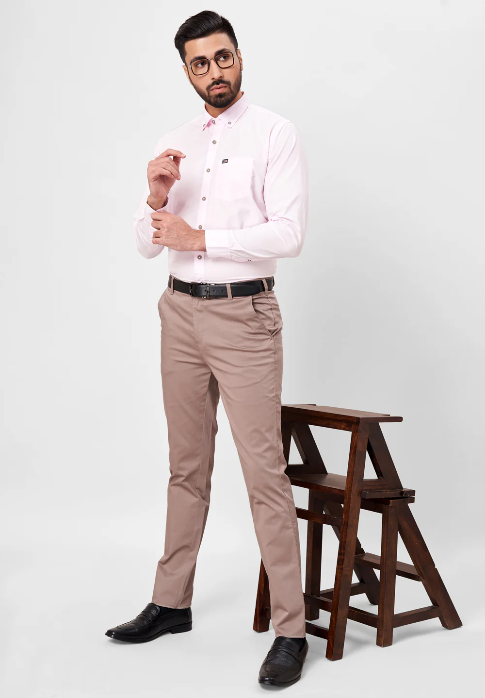 Men Light Pink Slim Fit Formal Shirt - Image 5