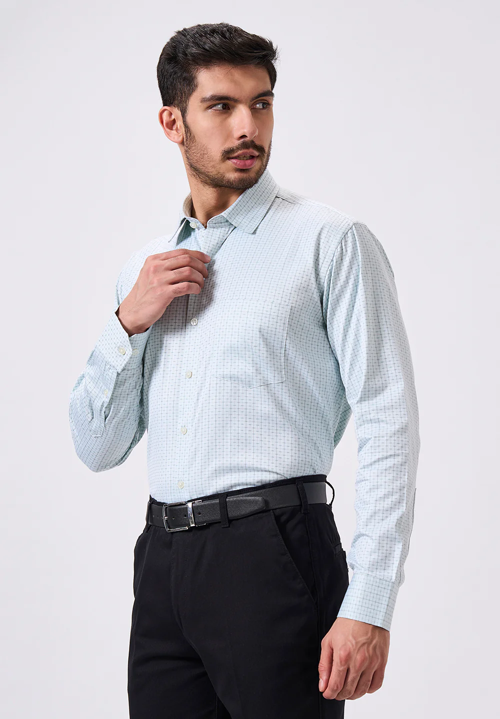 Men Light Blue Regular Fit Formal Shirt - Image 4