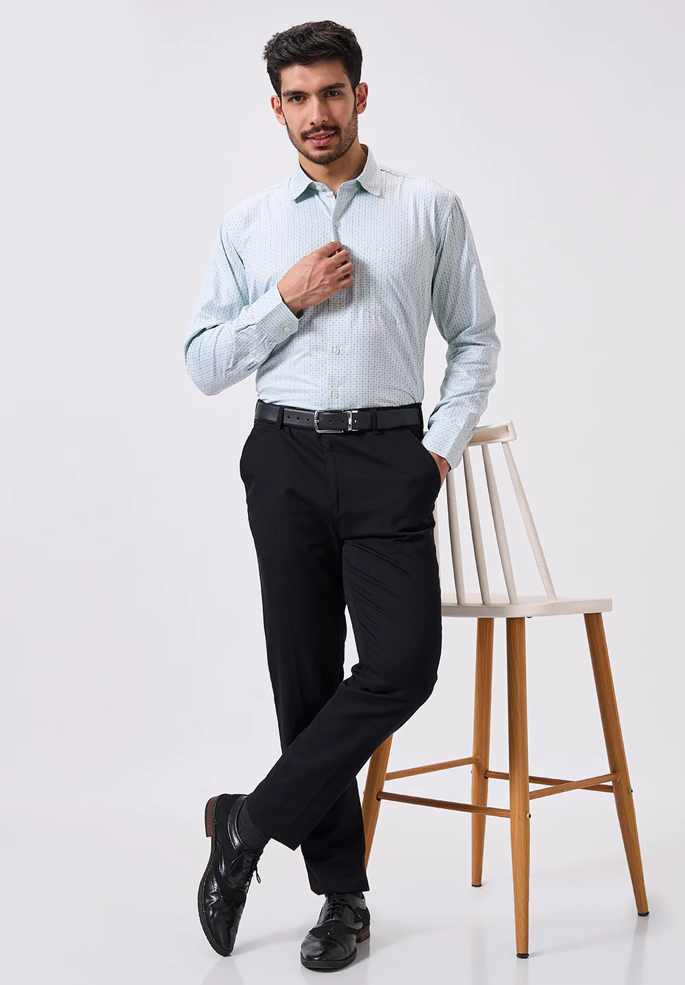 Men Light Blue Regular Fit Formal Shirt - Image 5