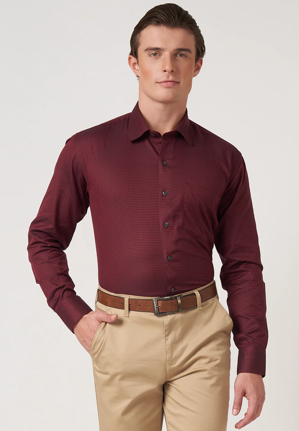 Men Maroon Regular Fit Formal Shirt