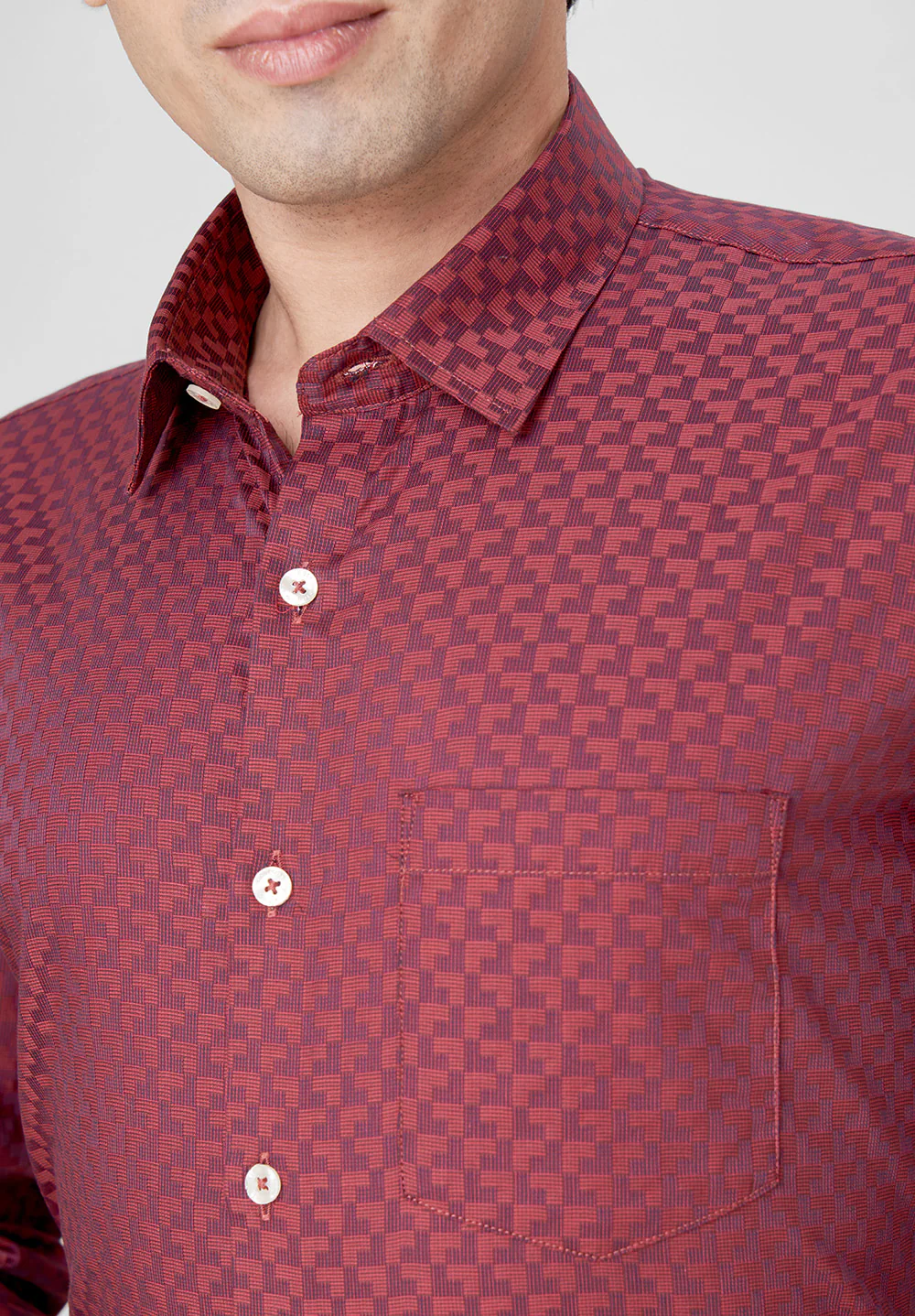 Men Maroon Slim Fit Formal Shirt - Image 3