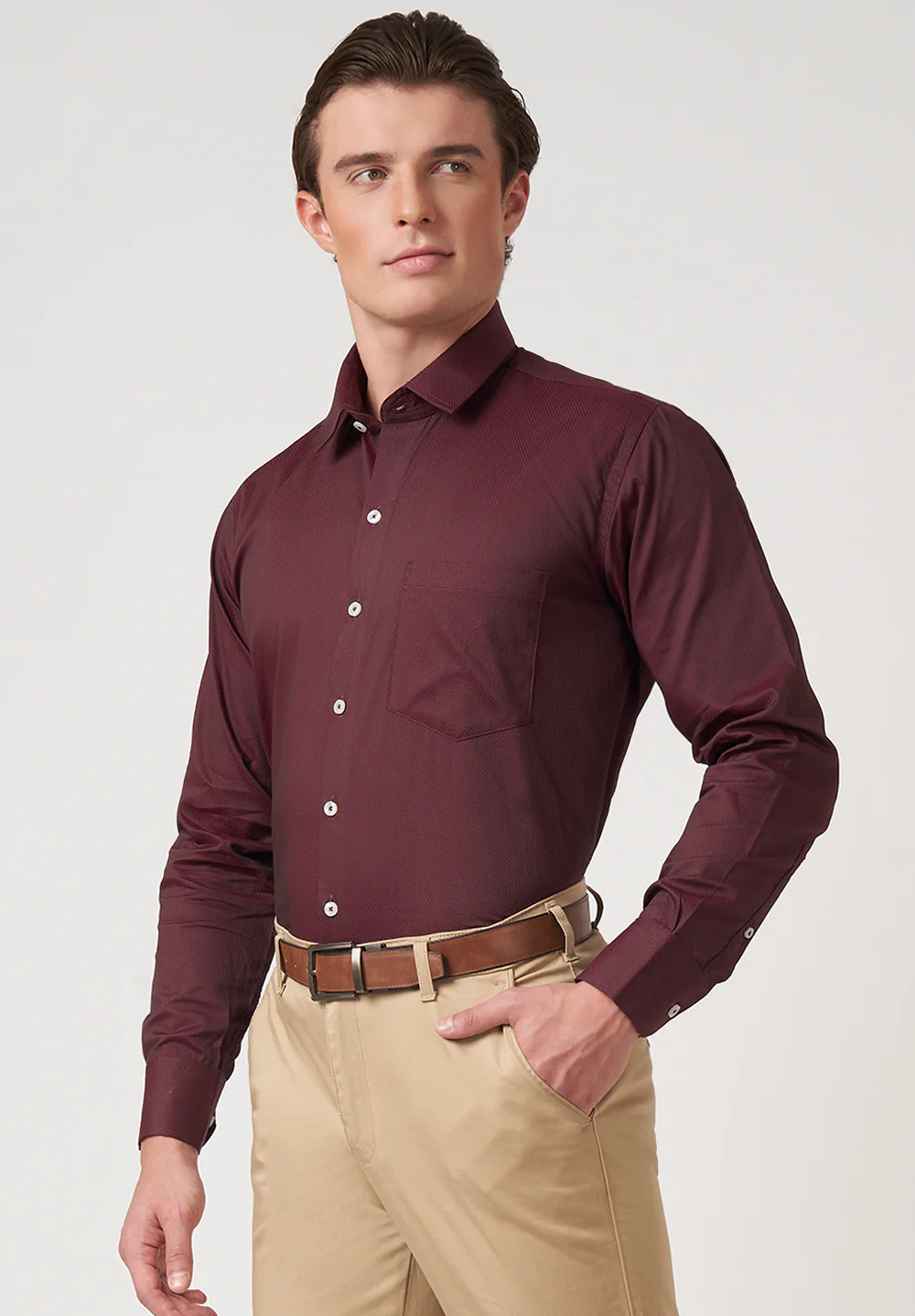 Men Maroon Regular Fit Formal Shirt - Image 3