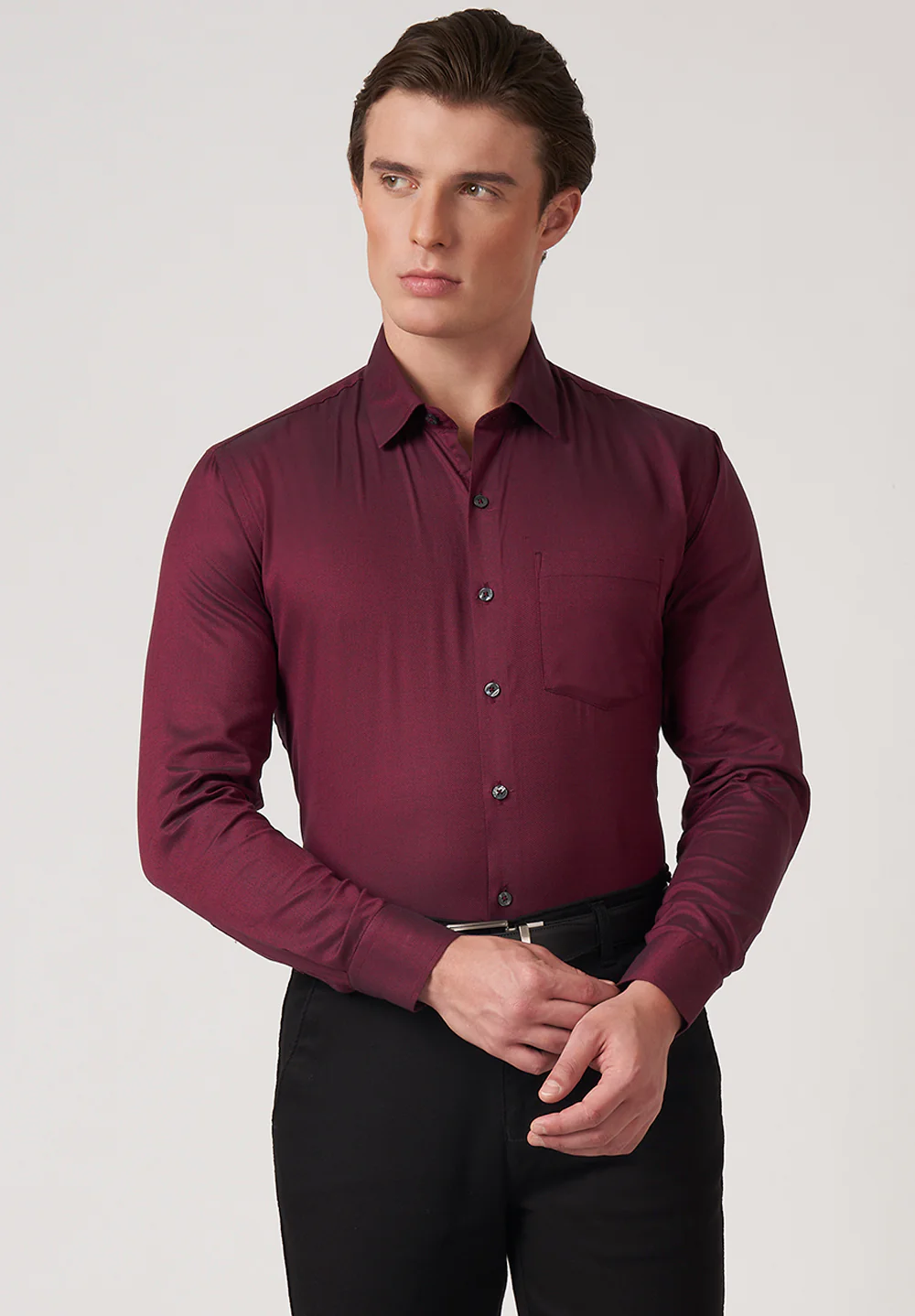 Men Maroon Slim Fit Formal Shirt