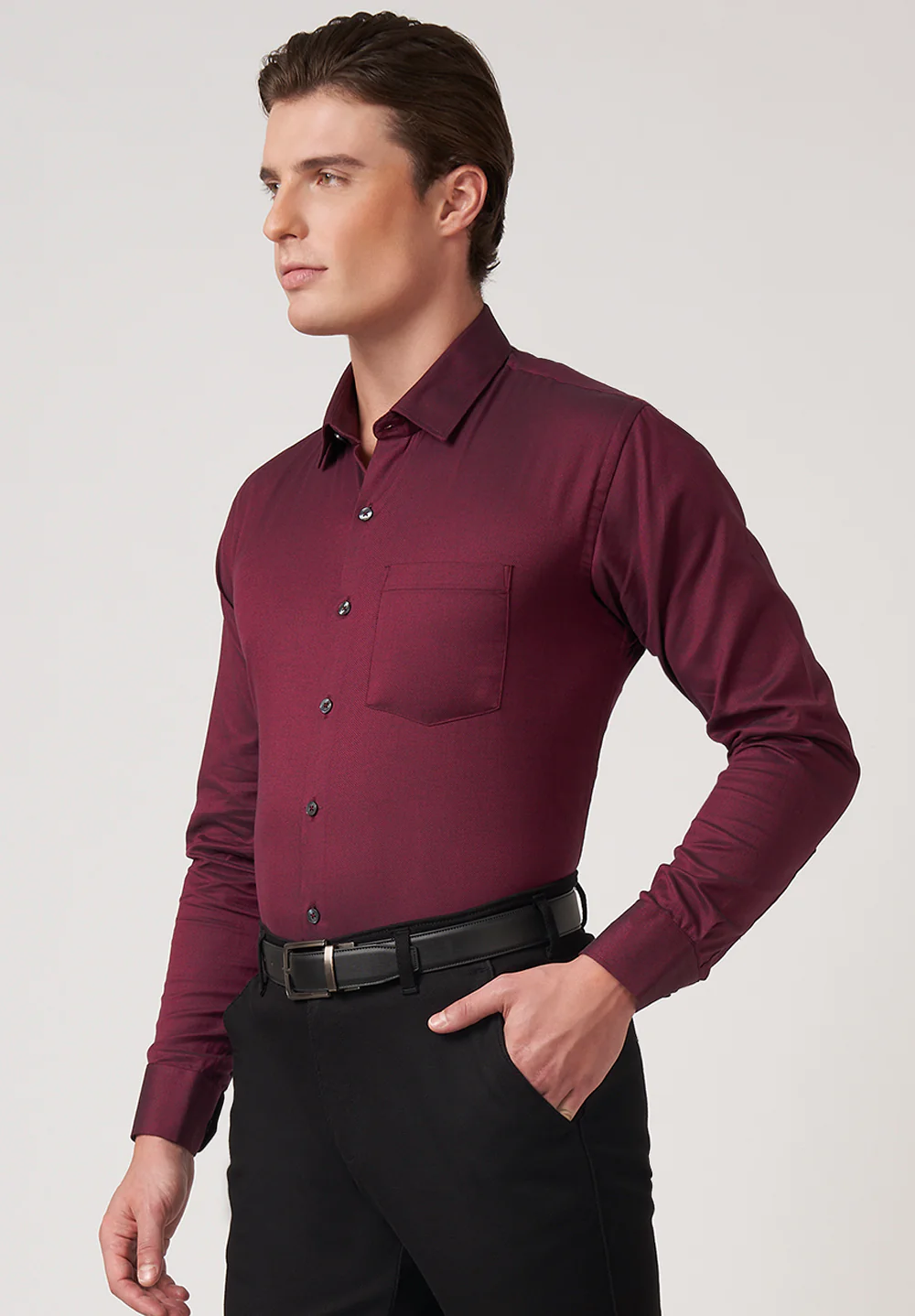 Men Maroon Slim Fit Formal Shirt - Image 3