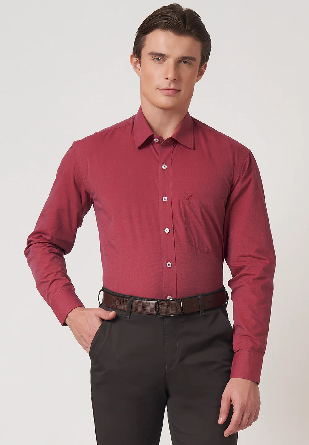 Men Maroon Regular Fit Formal Shirt