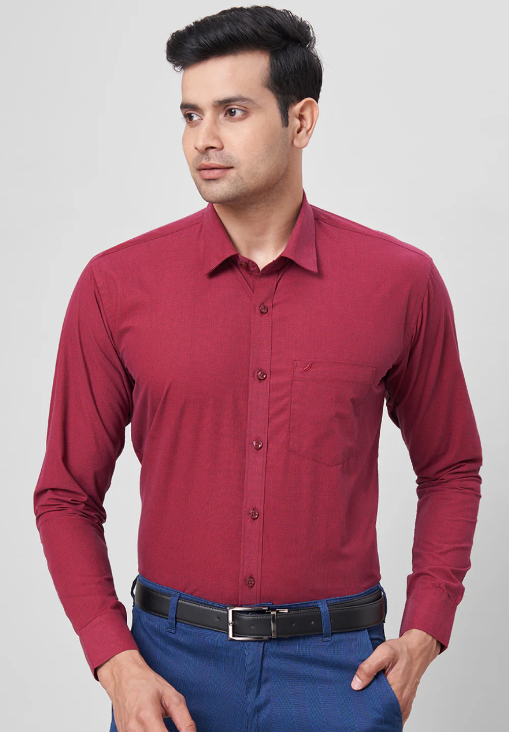 Men Maroon Slim Fit Formal Shirt