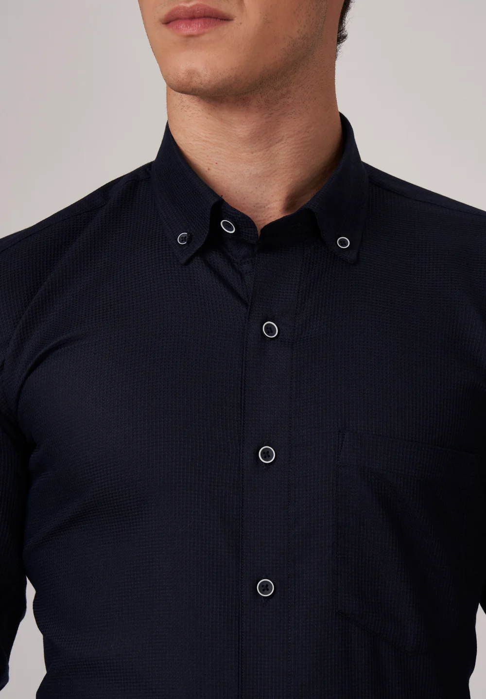 Men Navy Blue Smart Fit Formal Shirt - Image 4