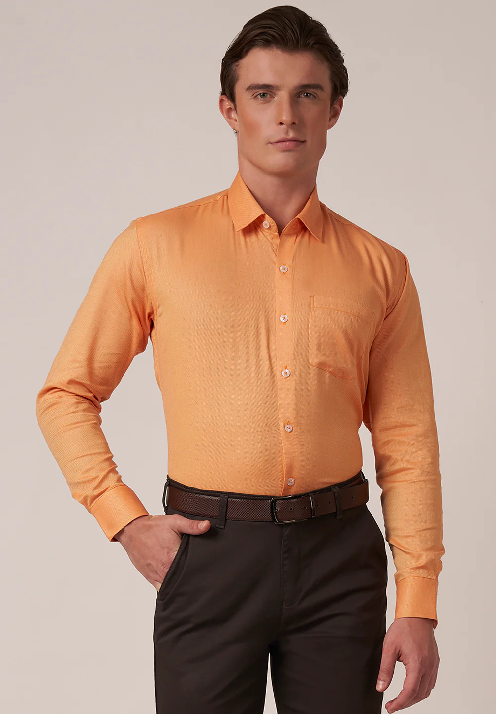 Men Orange Slim Fit Formal Shirt