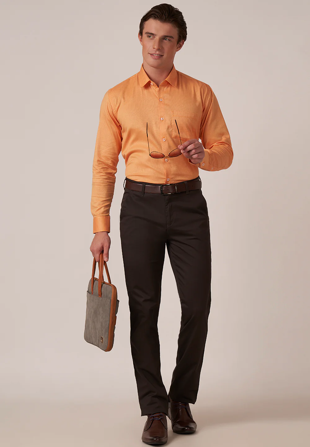 Men Orange Slim Fit Formal Shirt - Image 5