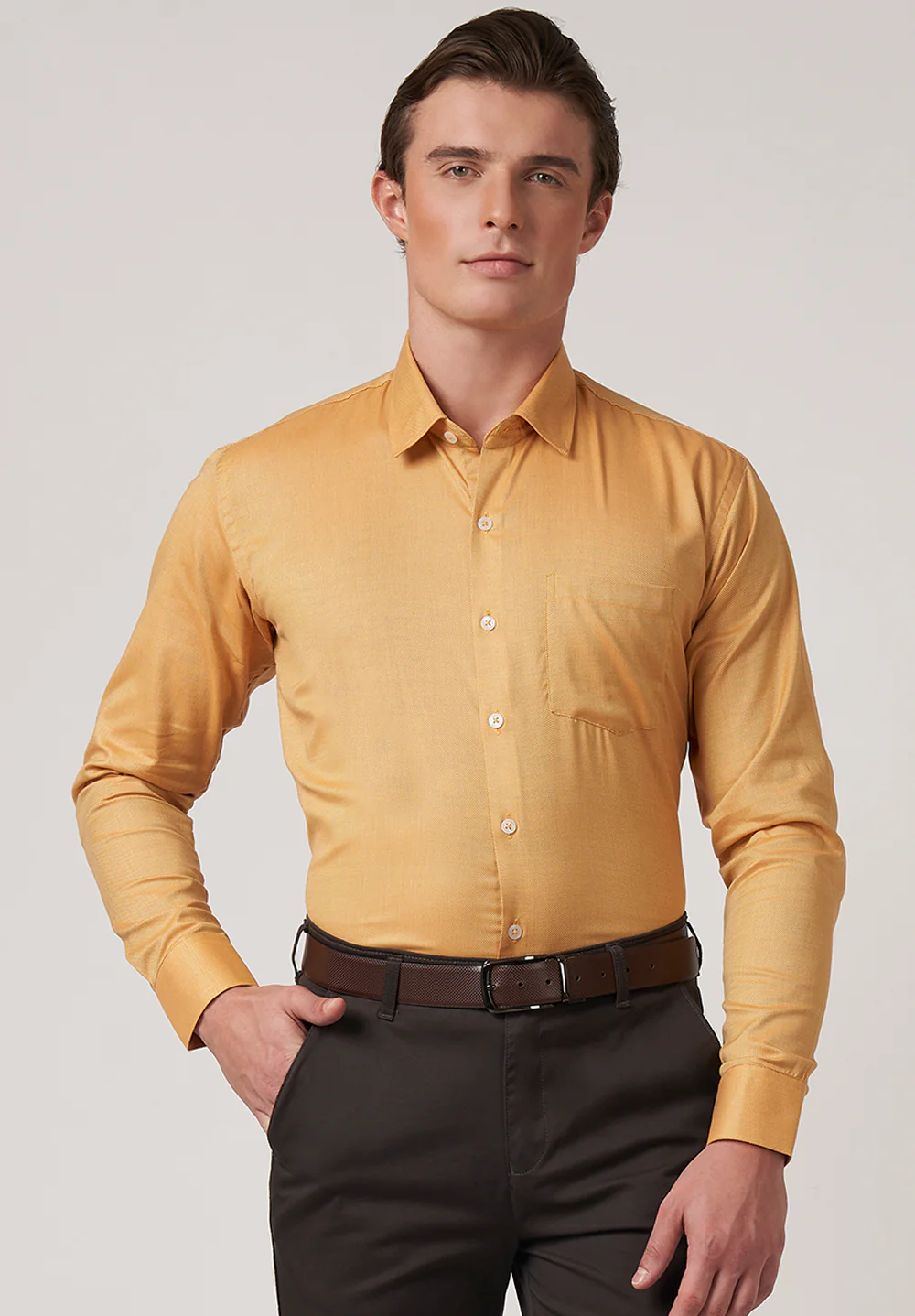 Men Orange Slim Fit Formal Shirt
