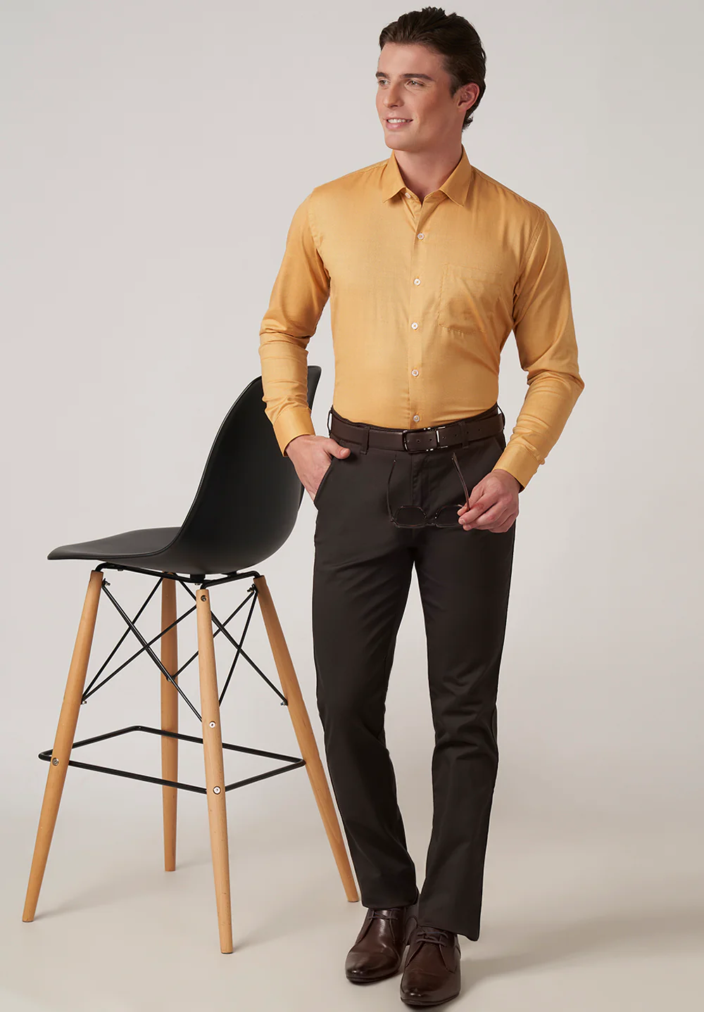 Men Orange Slim Fit Formal Shirt - Image 4