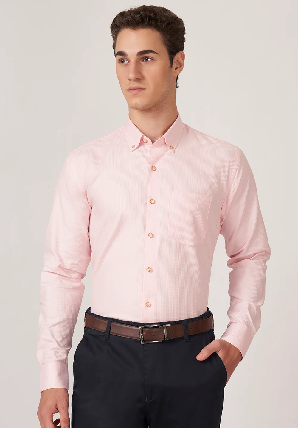 Men Peach Slim Fit Formal Shirt
