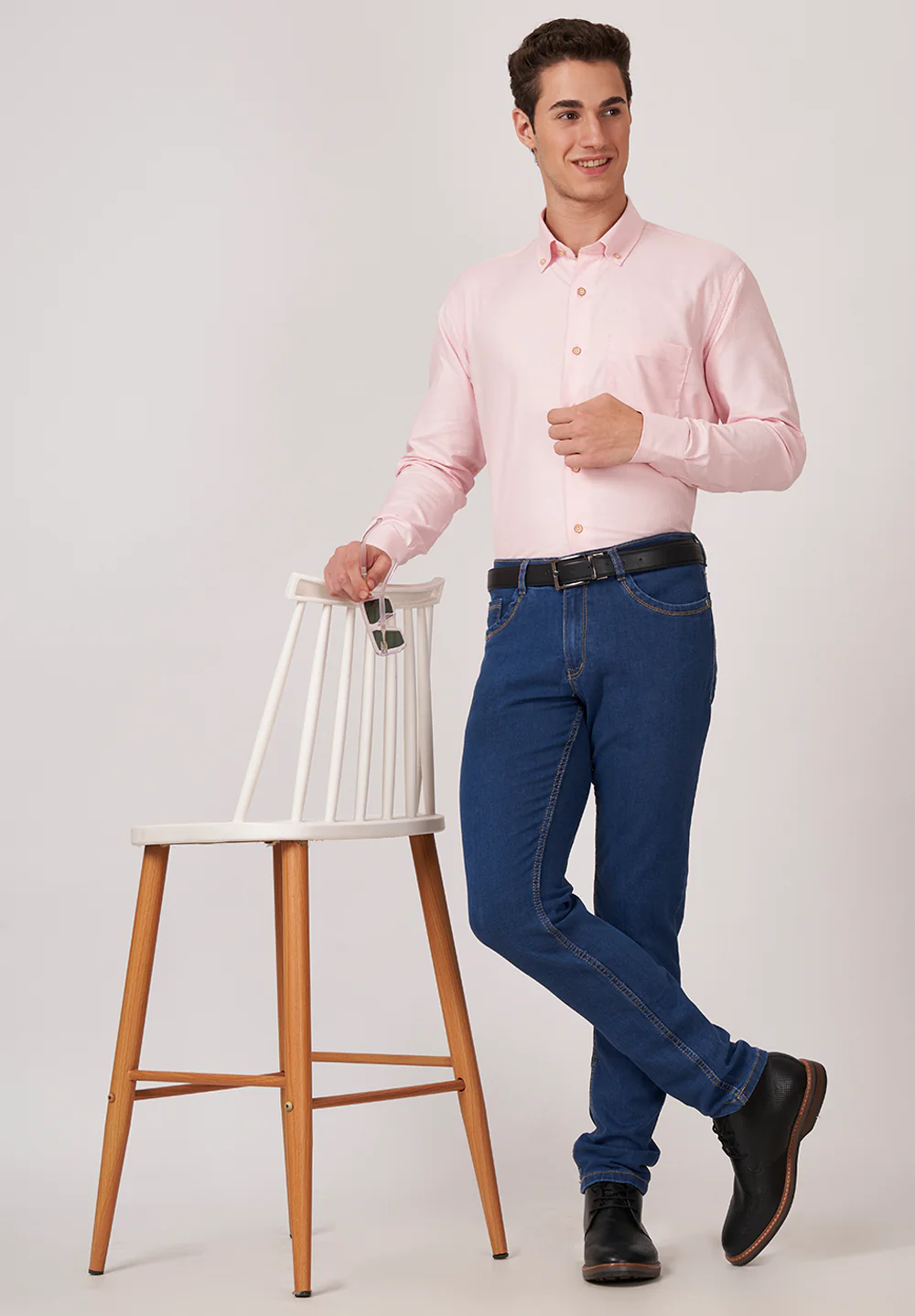 Men Peach Smart Fit Formal Shirt - Image 3