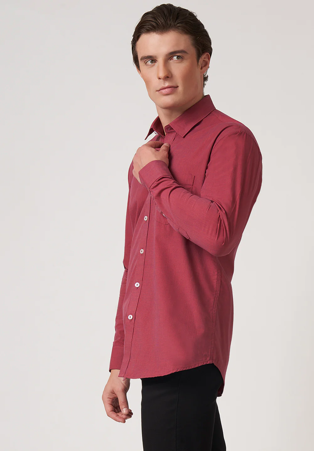 Men Red Slim Fit Formal Shirt - Image 2