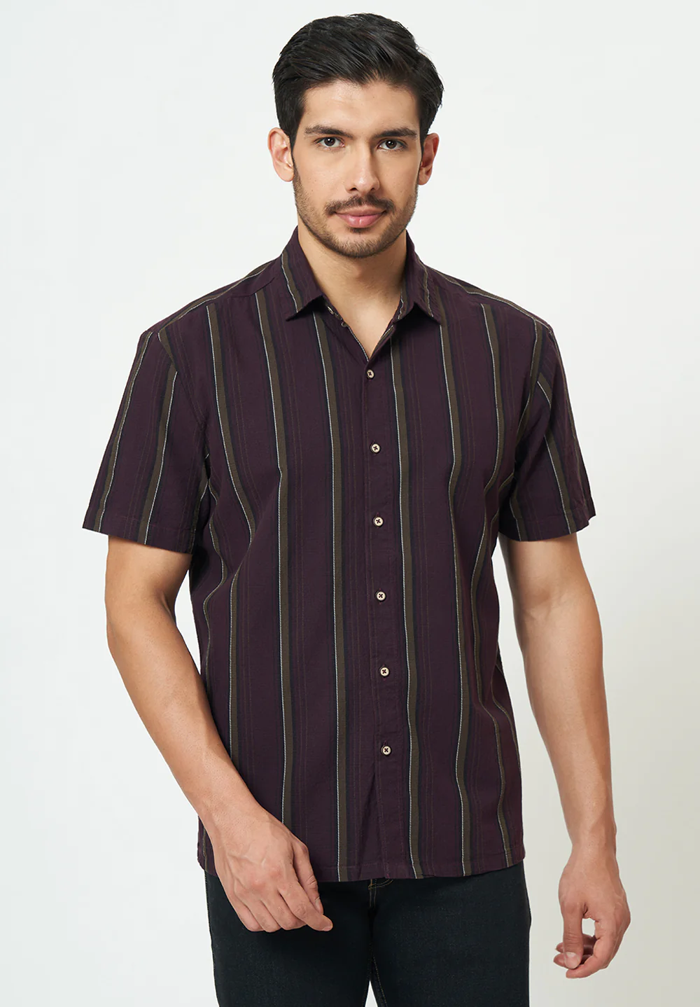 Men Purple Striped Casual Shirt