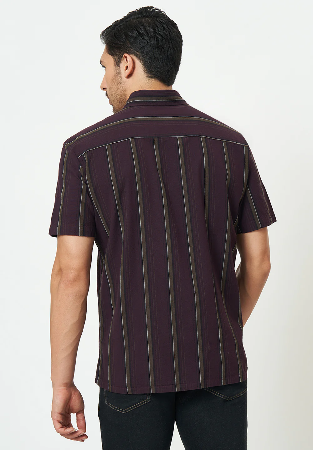 Men Purple Striped Casual Shirt - Image 2