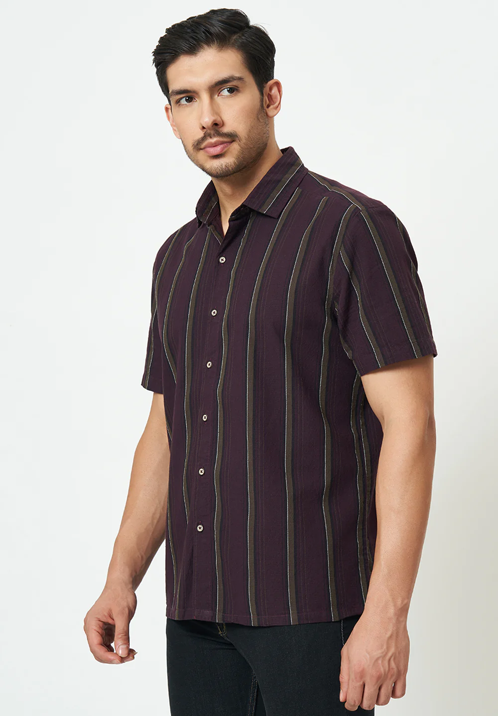 Men Purple Striped Casual Shirt - Image 3