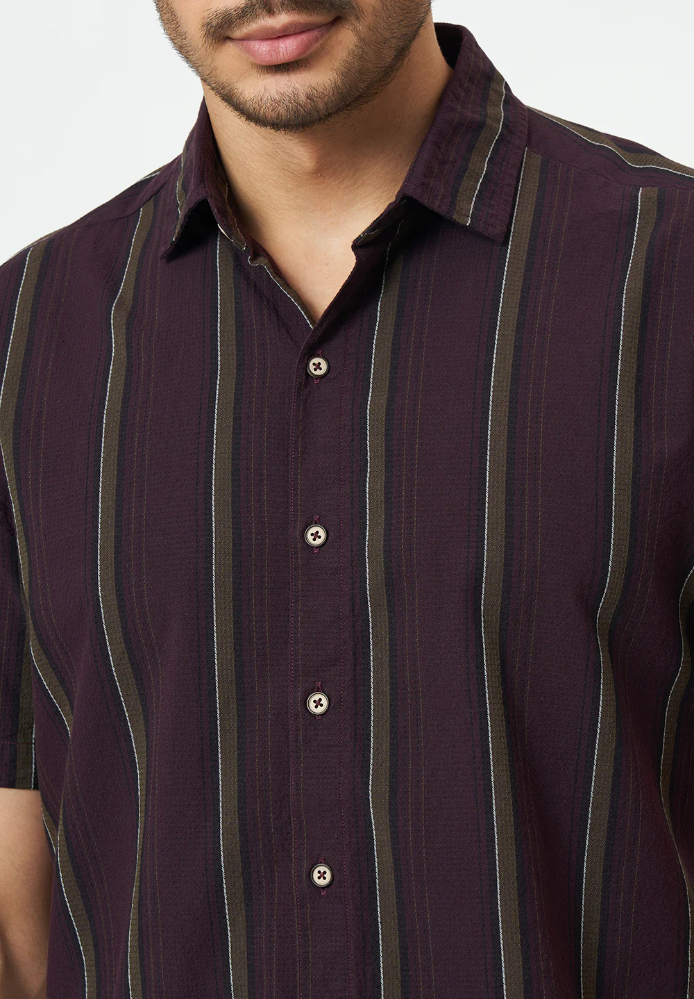 Men Purple Striped Casual Shirt - Image 4