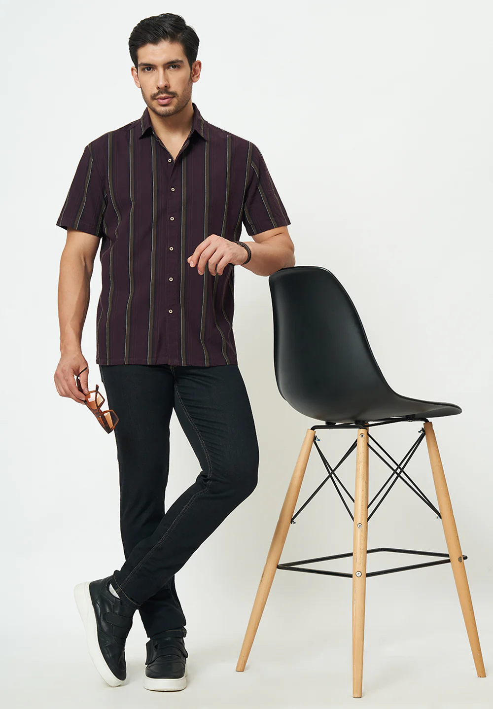 Men Purple Striped Casual Shirt - Image 5