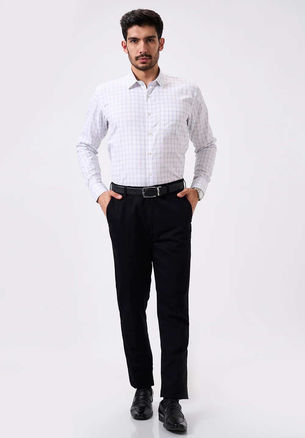 Men White Slim Fit Formal Shirt - Image 3