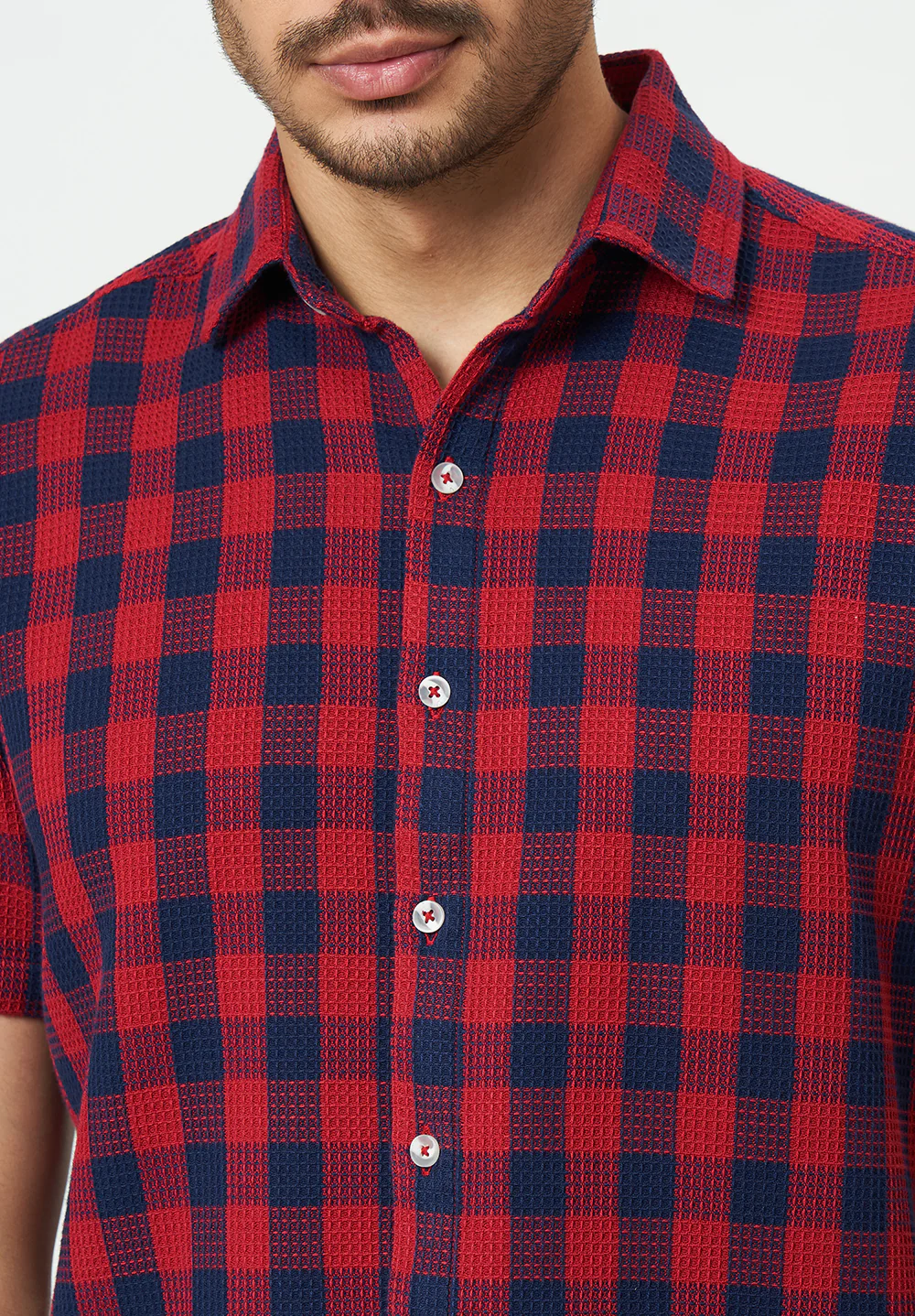 Men Red Blue Checks Casual Shirt - Image 5