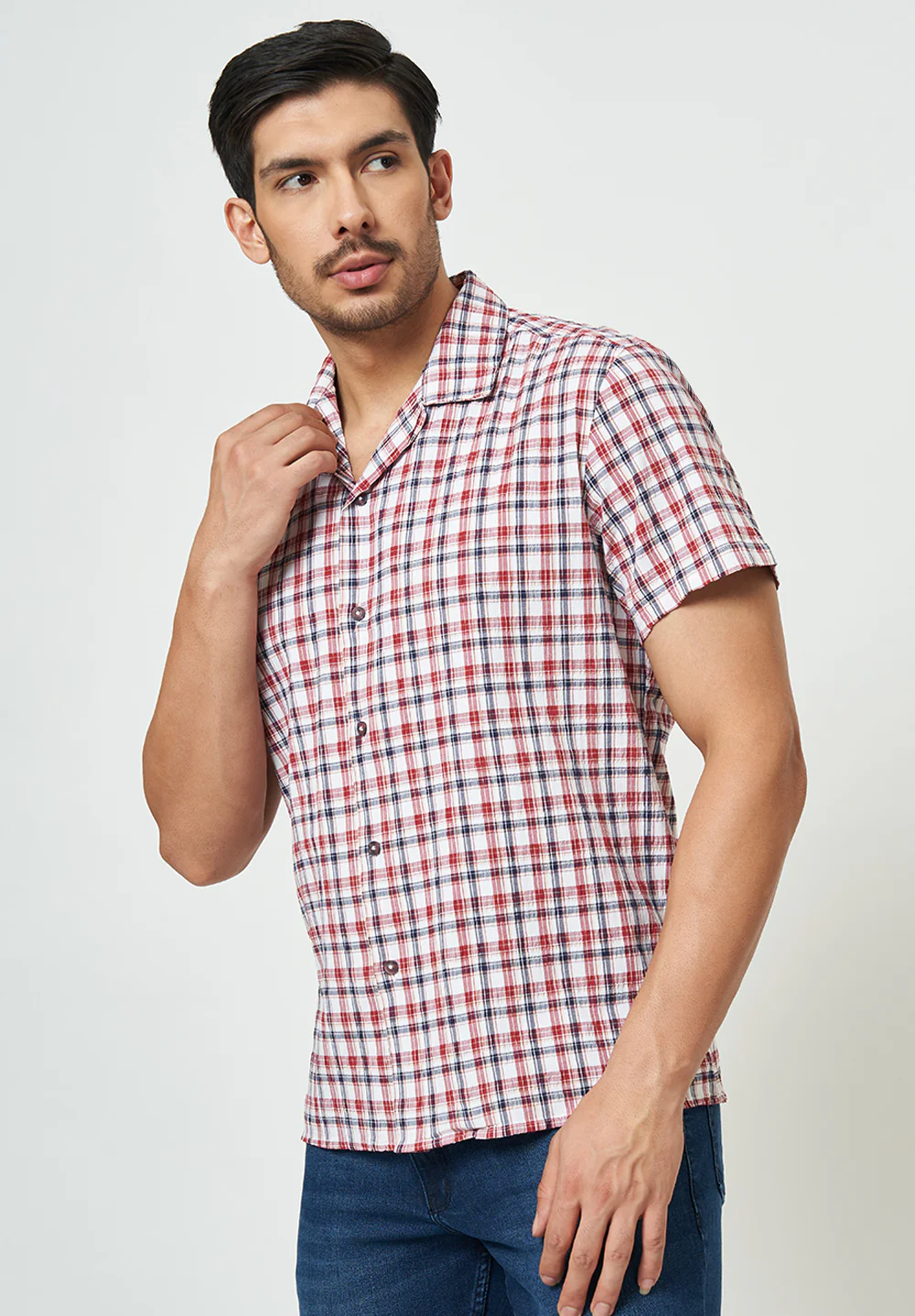 Men Red Checks Casual Shirt - Image 3