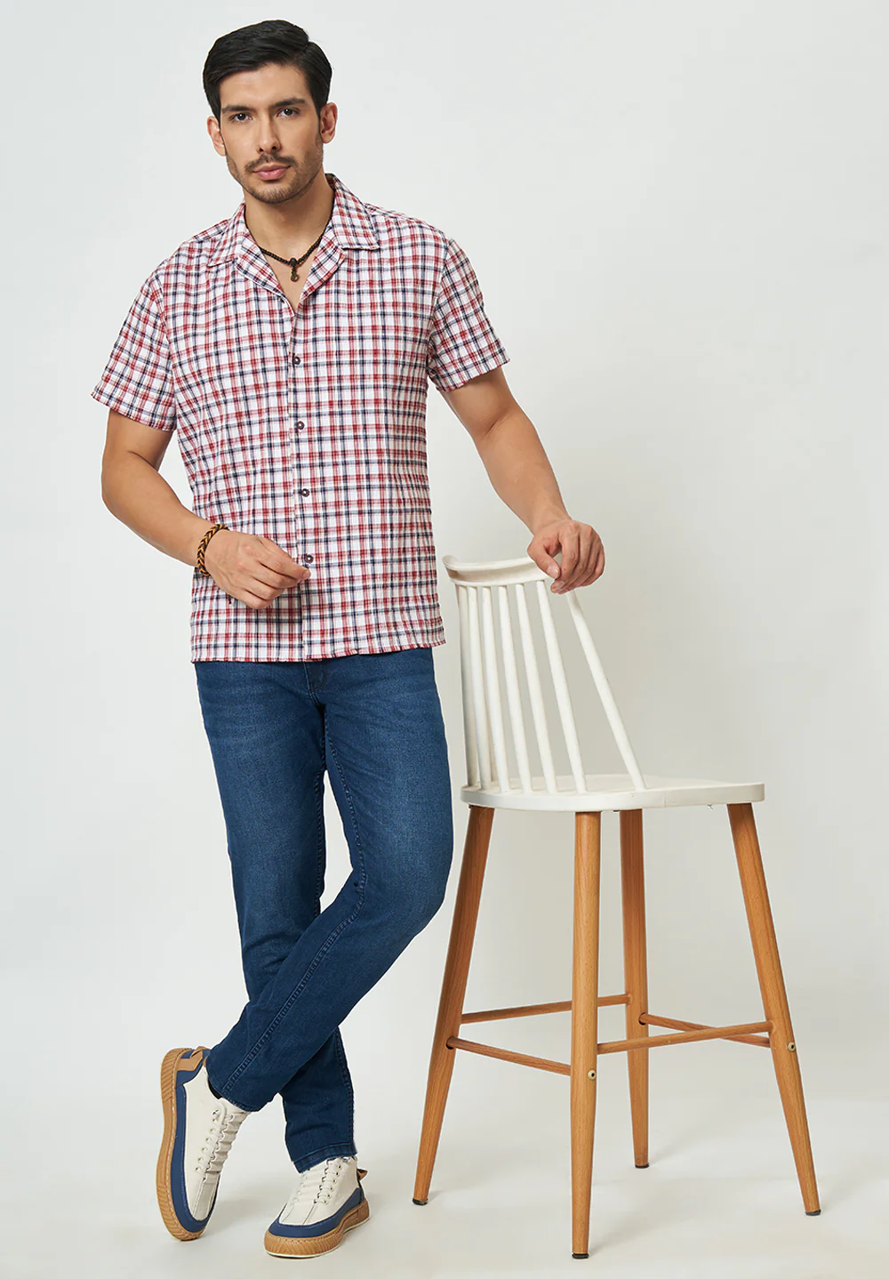 Men Red Checks Casual Shirt - Image 5