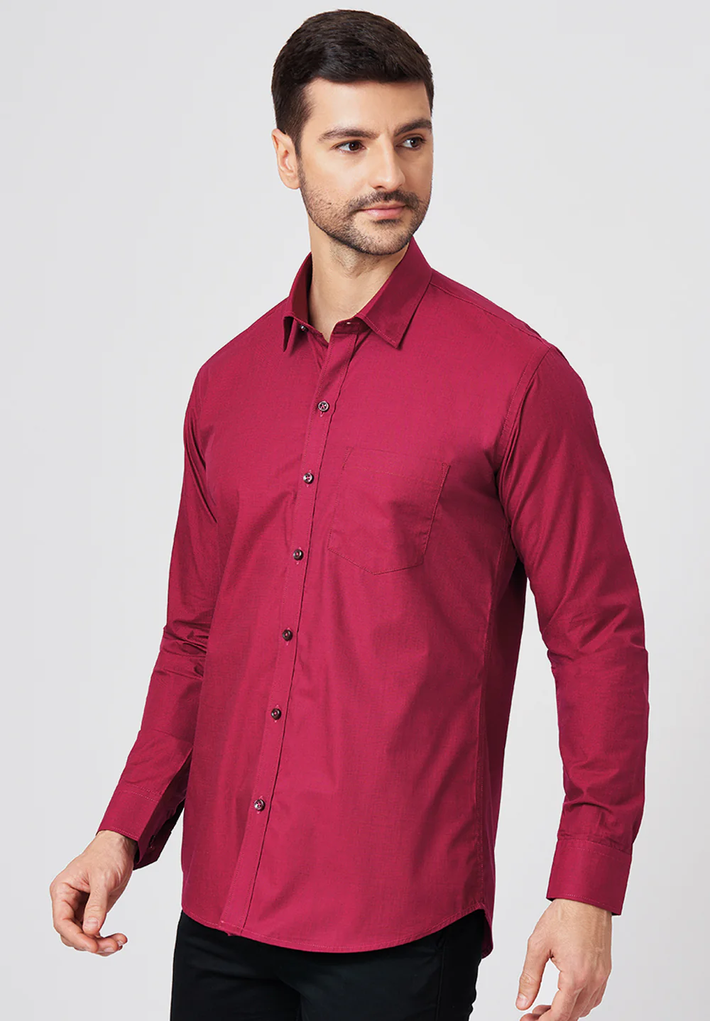 Men Red Slim Fit Formal Shirt - Image 2