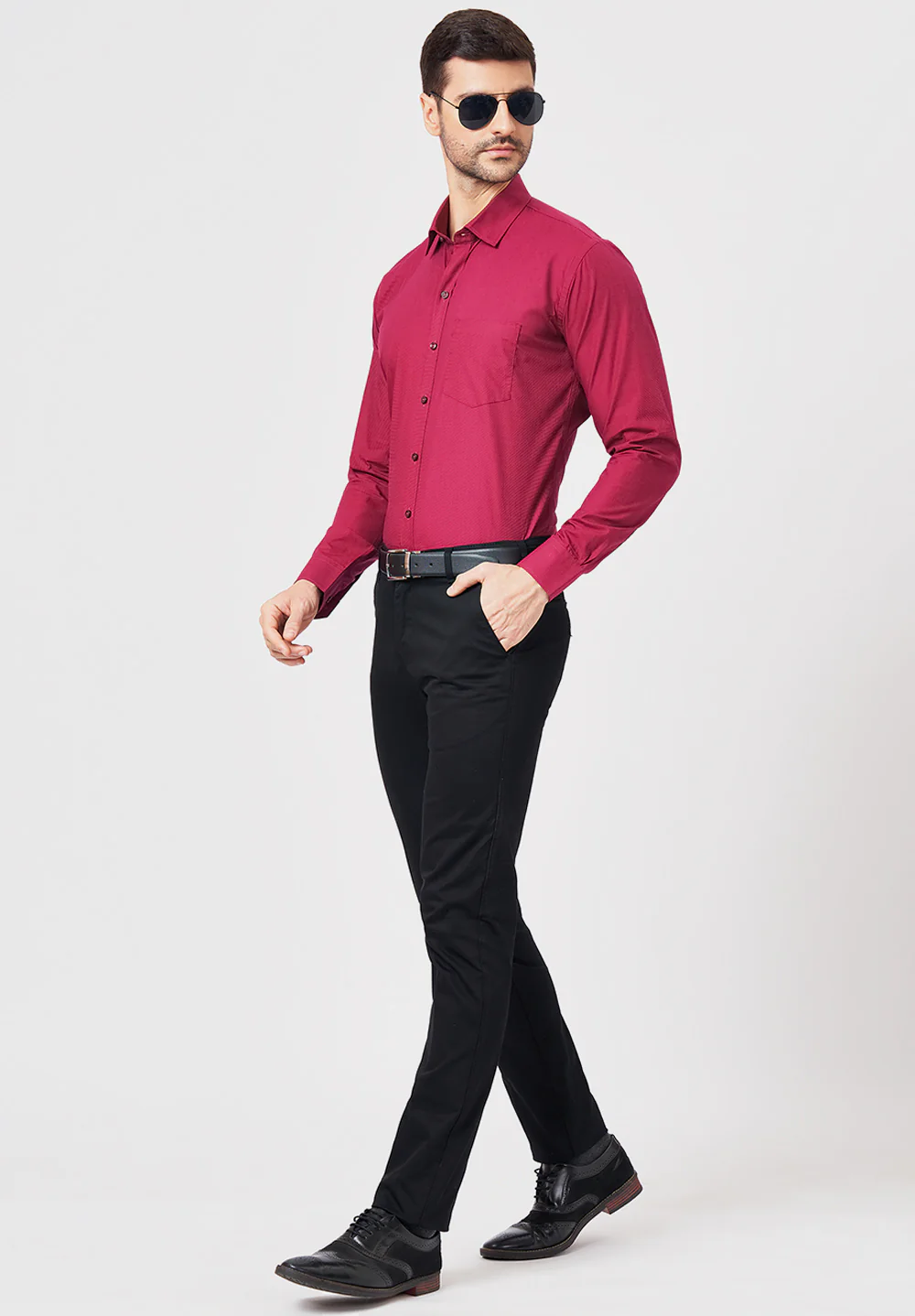 Men Red Slim Fit Formal Shirt - Image 5
