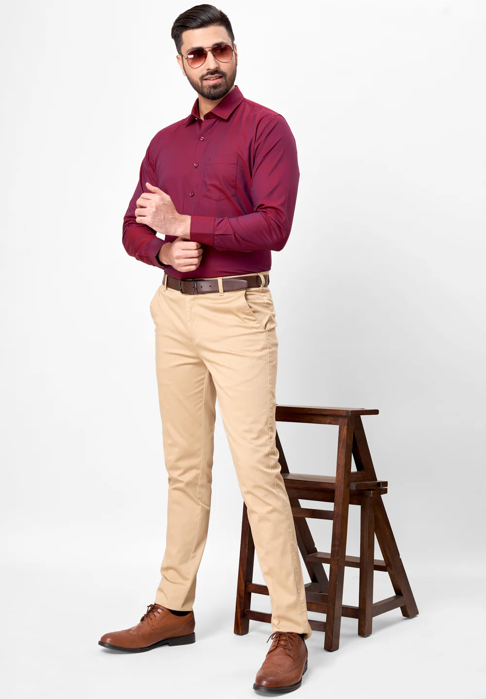 Men Red Slim Fit Formal Shirt - Image 5