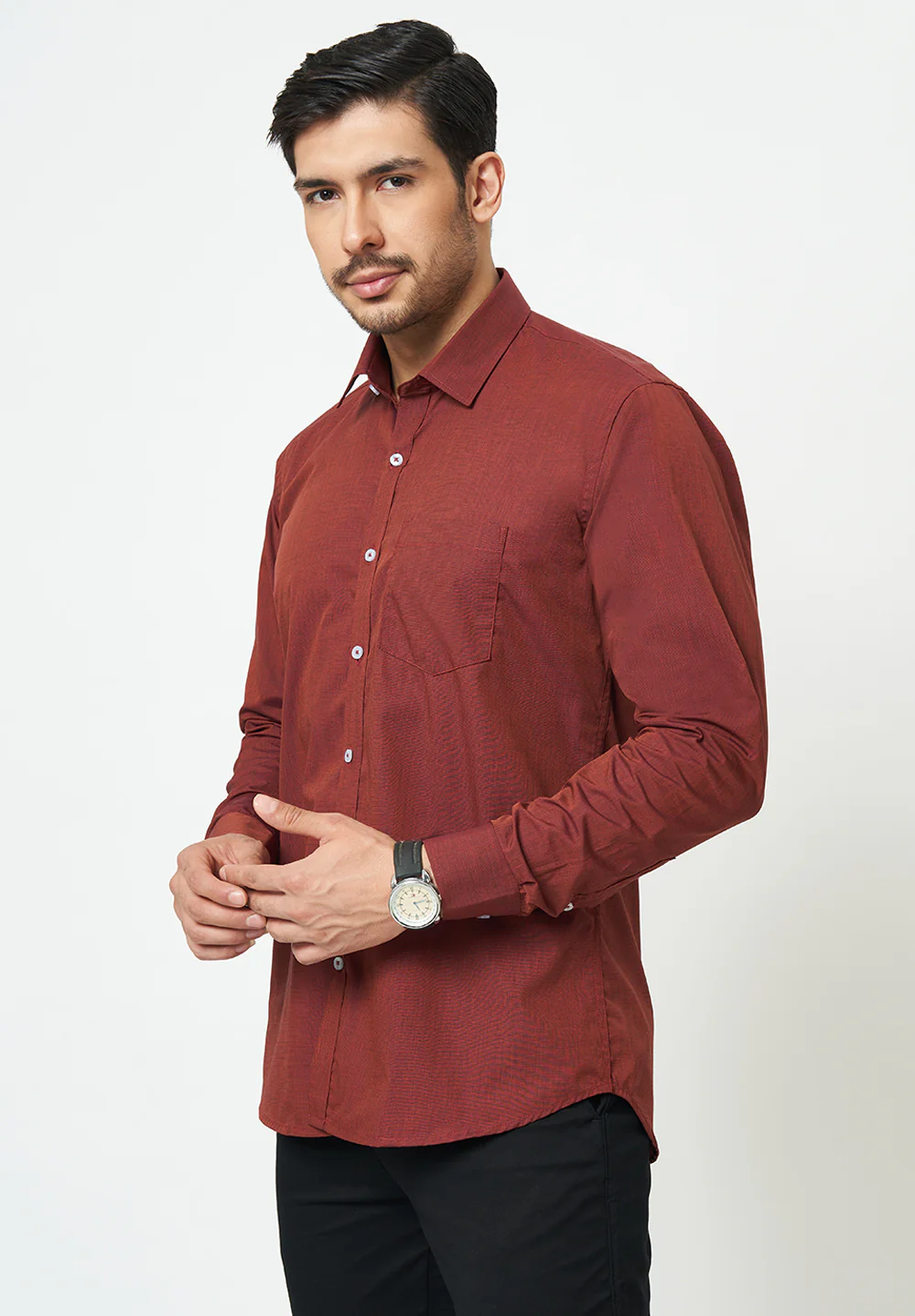 Men Red Slim Fit Formal Shirt - Image 2