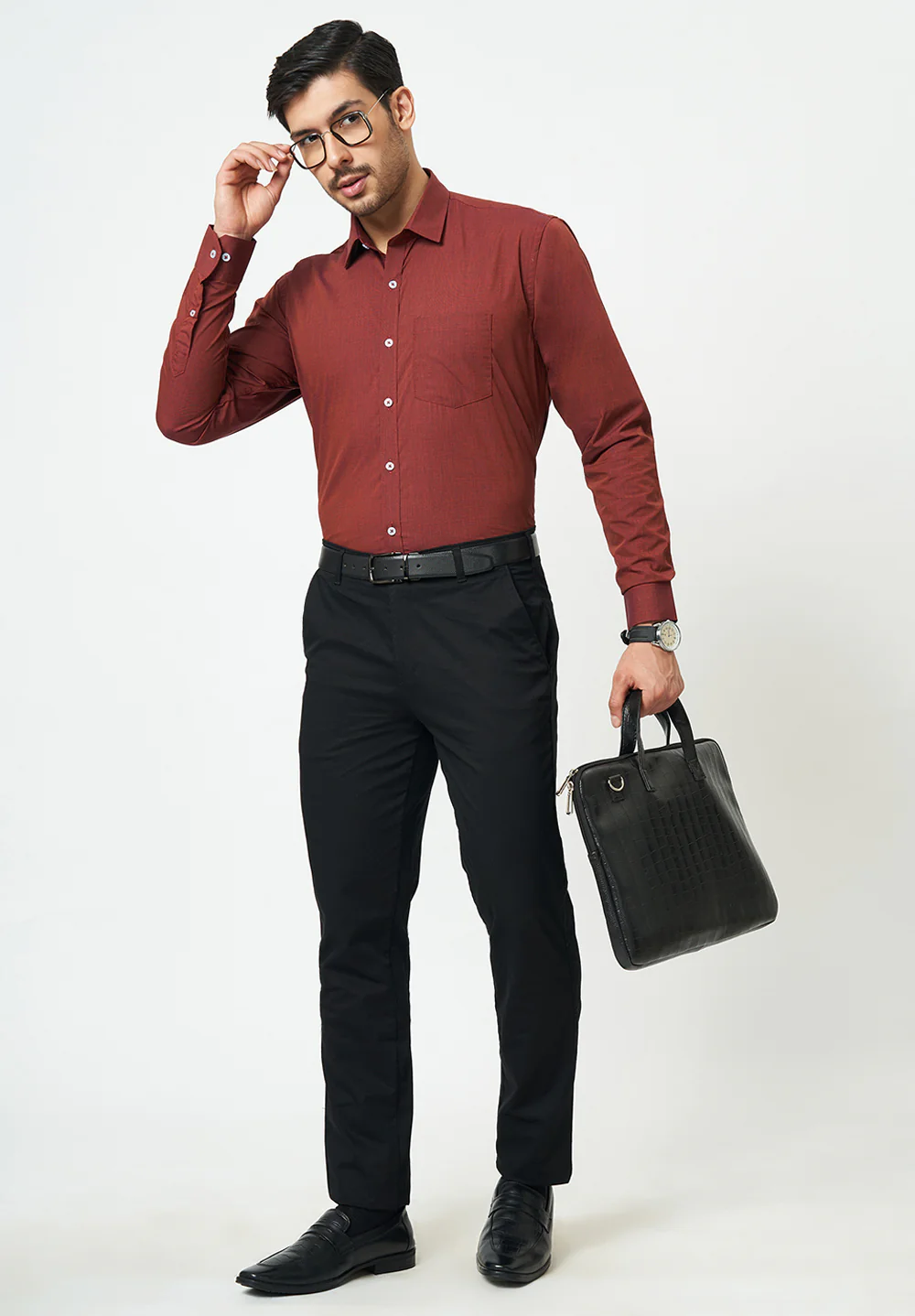 Men Red Slim Fit Formal Shirt - Image 5