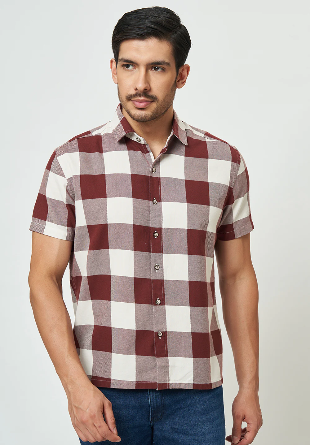 Men Red White Checks Casual Shirt